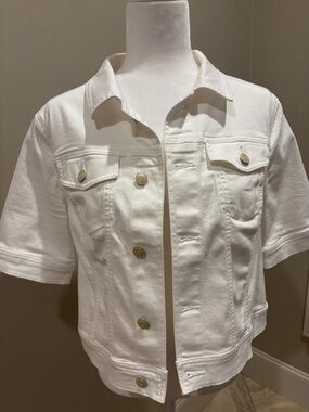 Talbots Classic White Short-Sleeve Denim Jacket - White